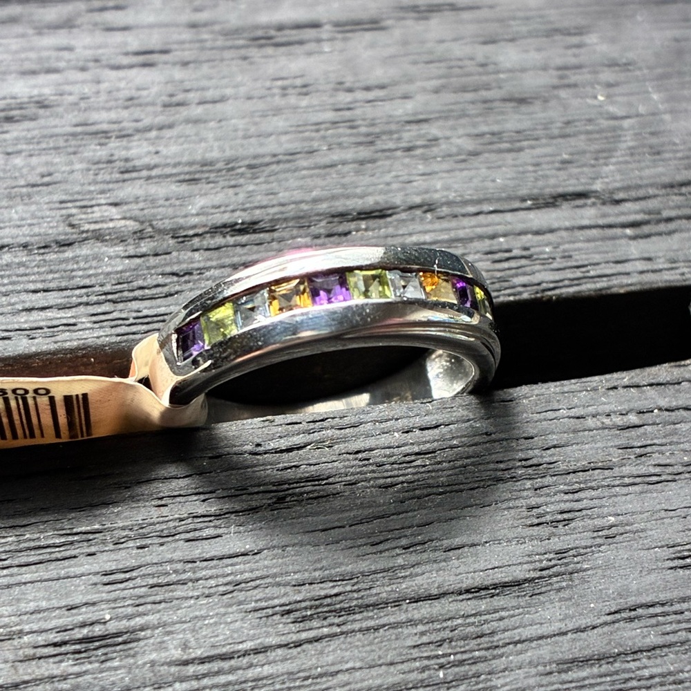 💎 NWT .925 Sterling Silver Multi-Gemstone Channel Band Ring – Size 6